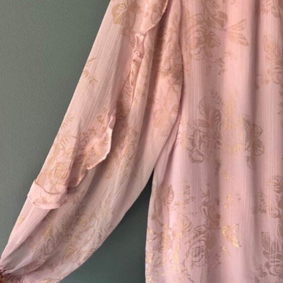 LC Lauren Conrad Blouse 1X Long Sleeve Pink Ruffle Romantic Feminine Cottagecore - Picture 6 of 7